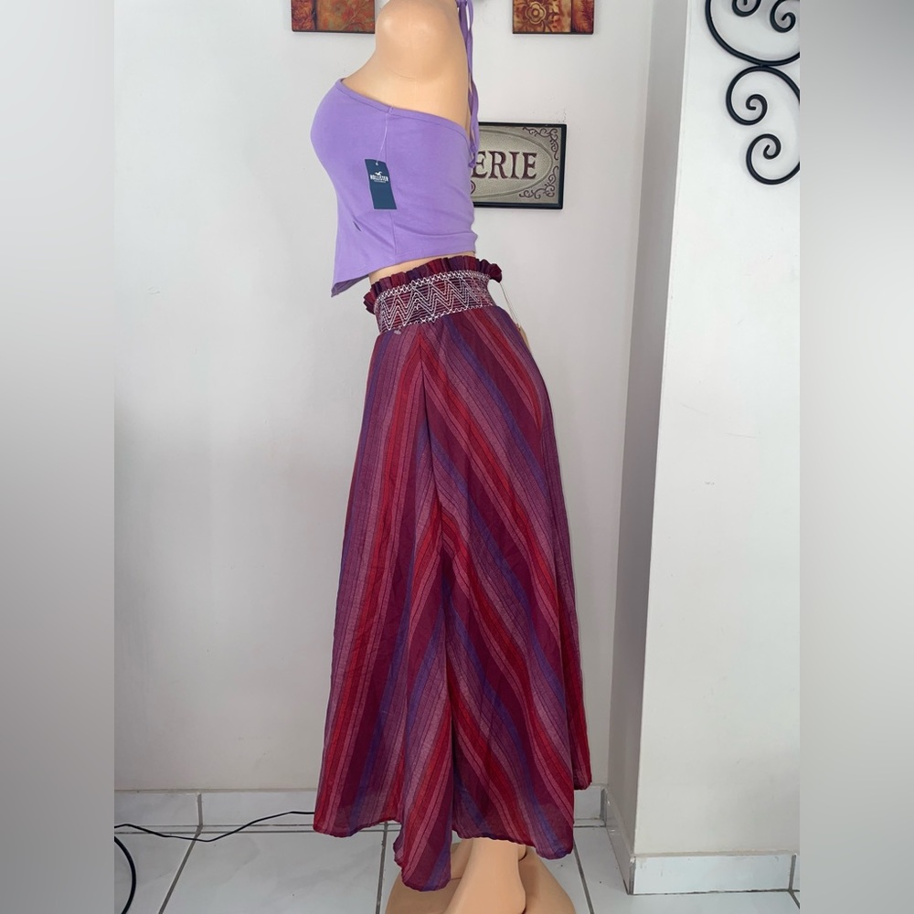 NWT MAXI SKIRT COLORFULL WOVEN FRINGE BOHO SIZE L